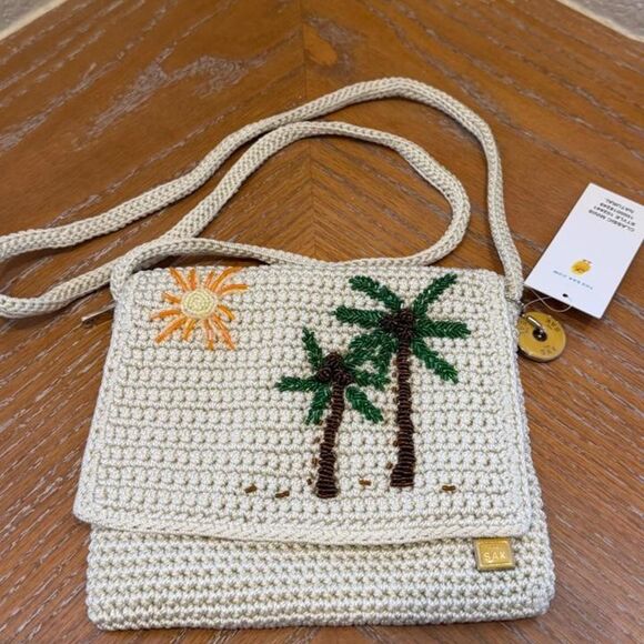 The Sak Handbags - NWT Vintage The Sak Knit Classic Crochet Beaded Palm Tree & Sun Crossbody